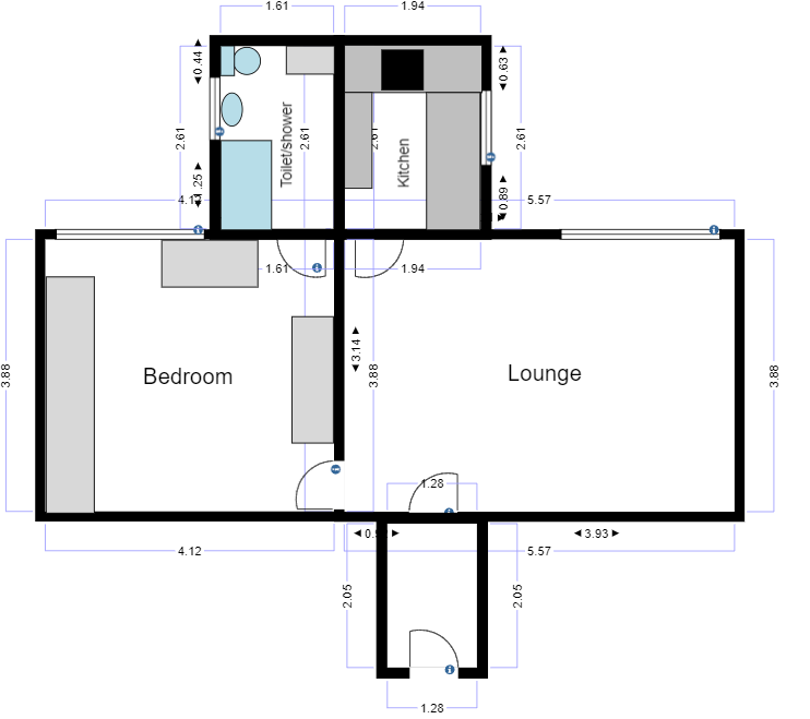 Floorplan of a 1-bedroom flat